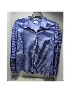 Women's Liz Claiborne Blue & White Striped Button Down Shirt 2xl